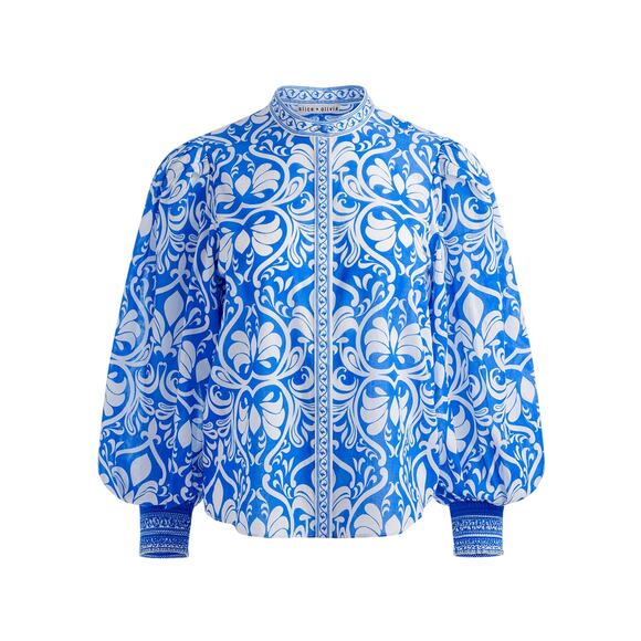 Alice + Olive April Blue Cotton Pleated Blouson-Sleeve Top Size XS - Picture 1 of 4